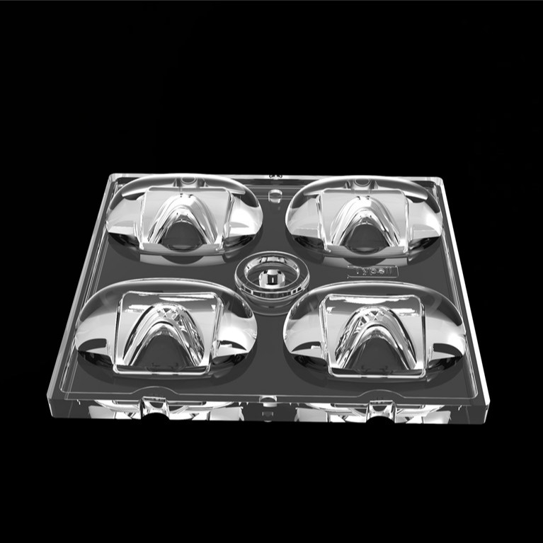 50*50mm TYPE2 Asimetrik 4 In 1 LED Light Lens PC Malzemesi Sel Işığı için SMD7070/ 5050/4*3030 LED