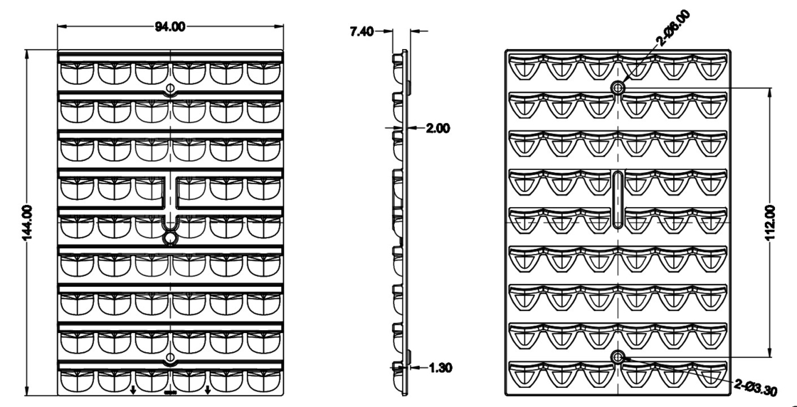 PC LED Stadyum Işıklandırması 3030 Chips 54 LED lens, tünel aydınlatması için plastik LED optik / pitch ışıkları / sokak ışıkları /